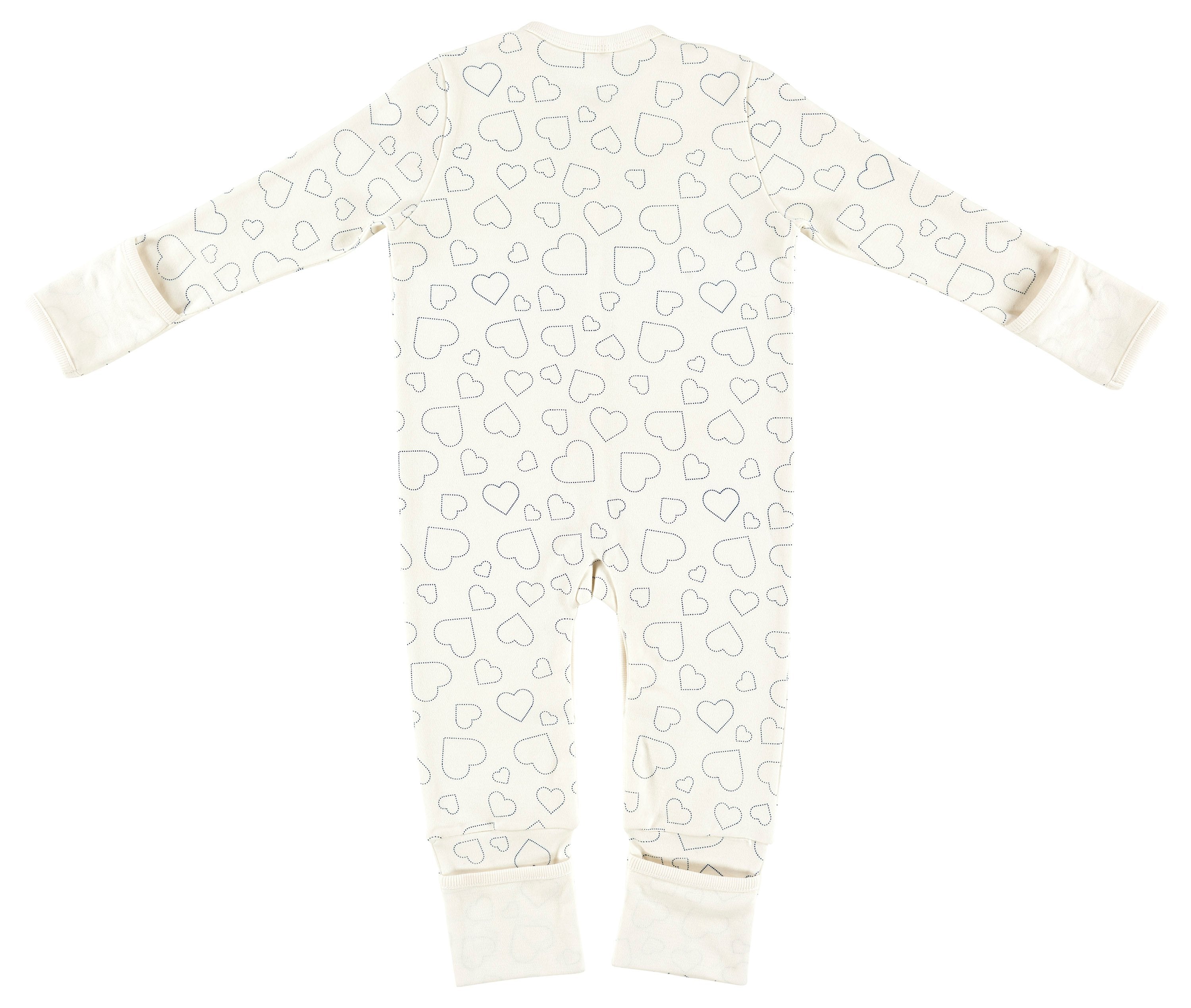 Schlafanzug mit Klappbündchen (BIO-Baumwolle) - Hearts white