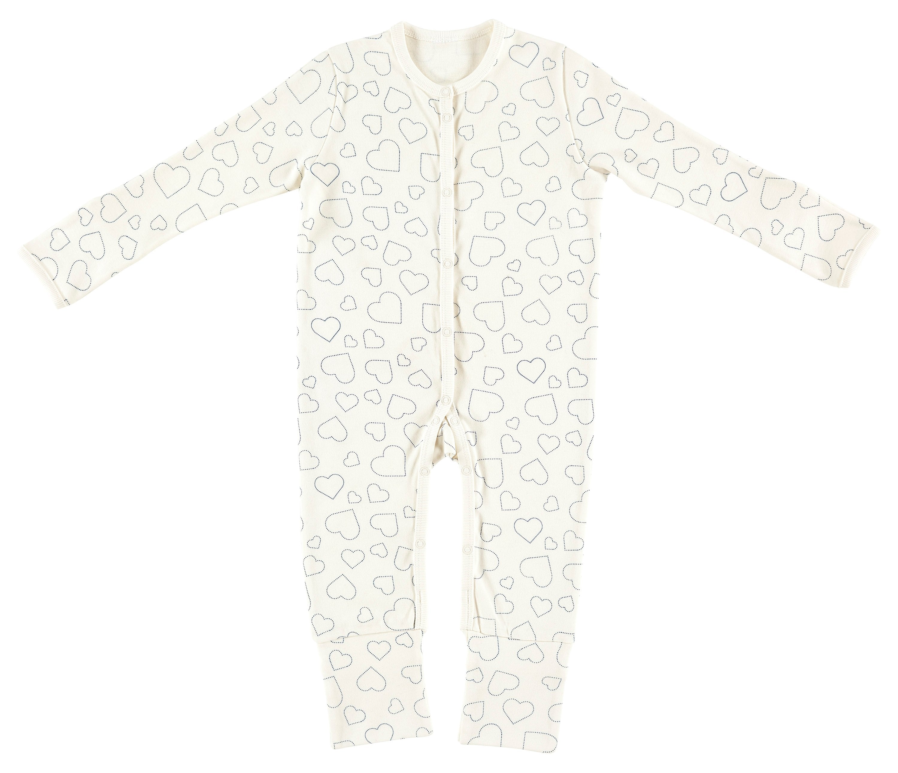 Schlafanzug mit Klappbündchen (BIO-Baumwolle) - Hearts white