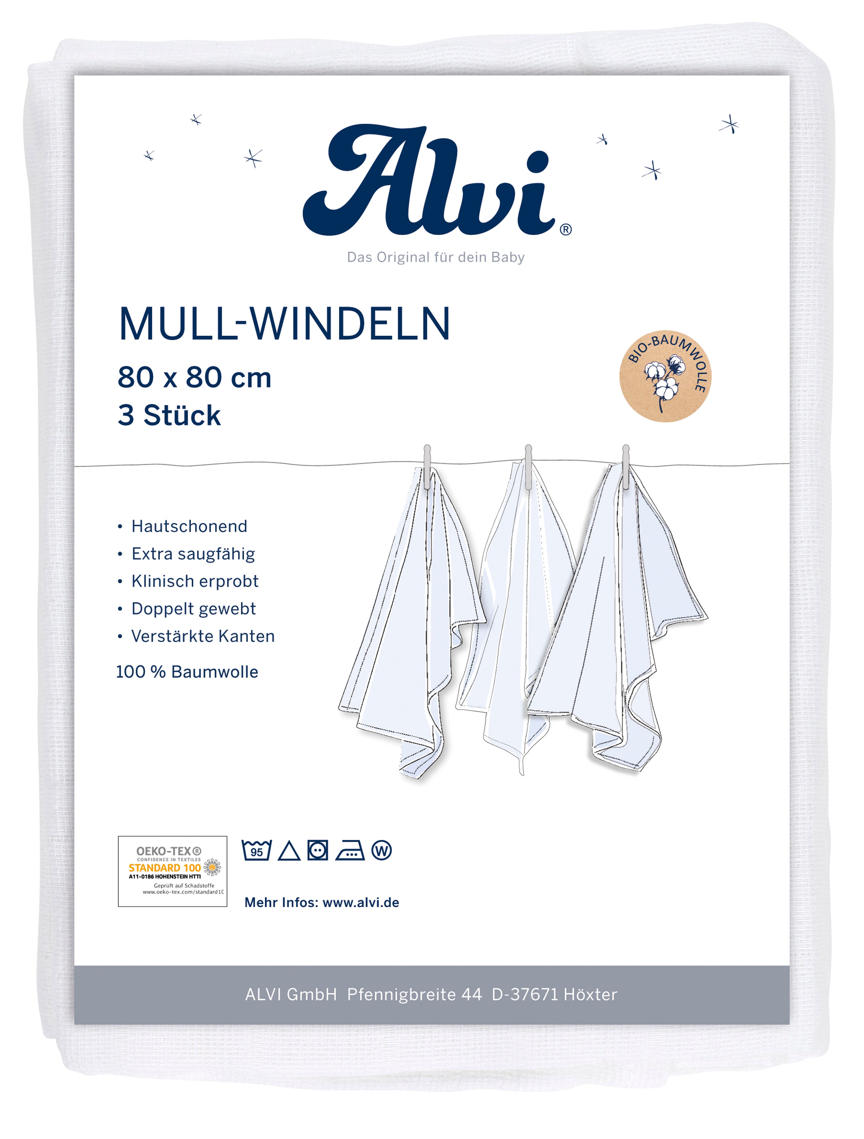 Mull Windeln 3er Pack - weiß