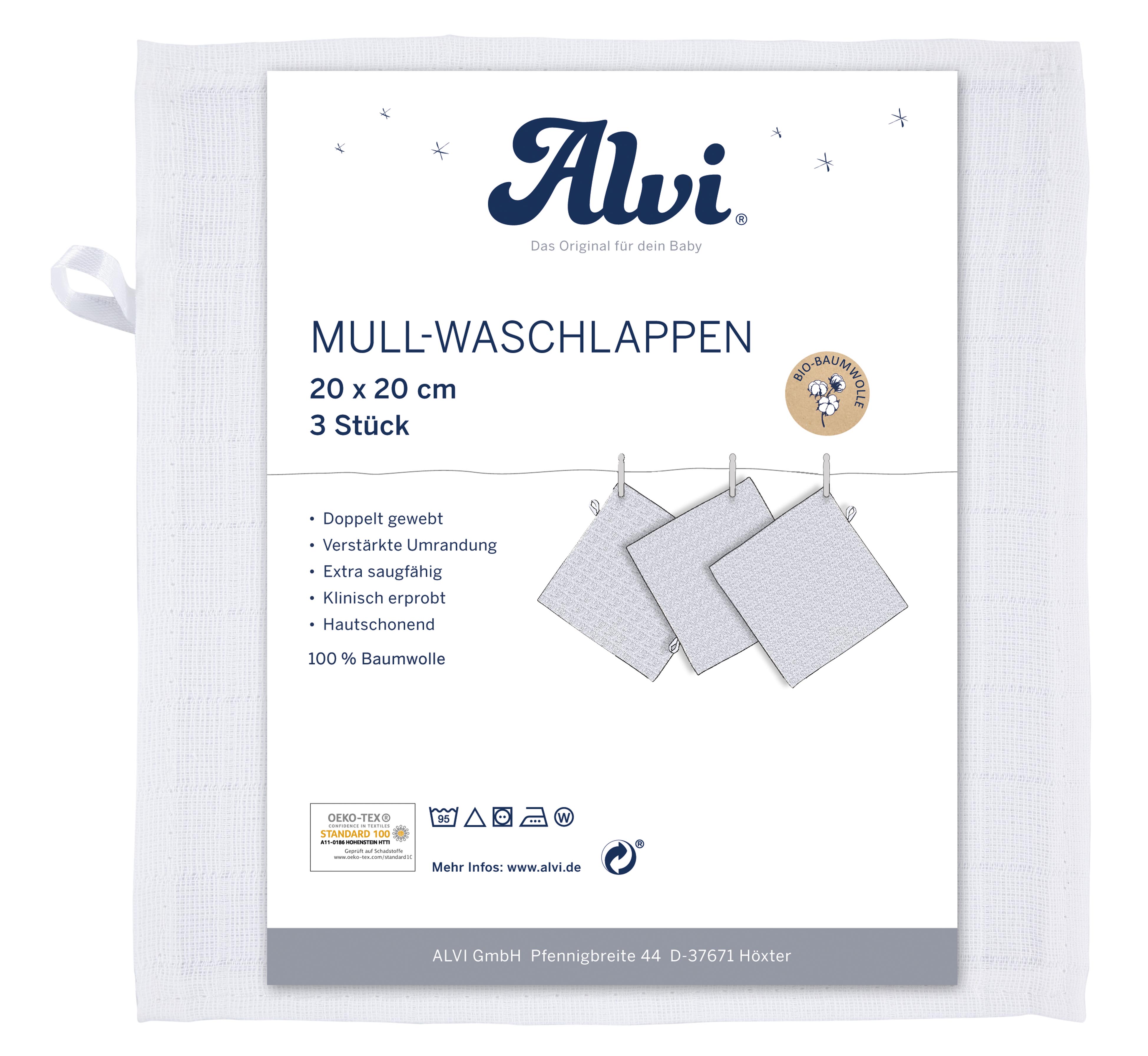 Mullwaschlappen 3er Pack -weiß