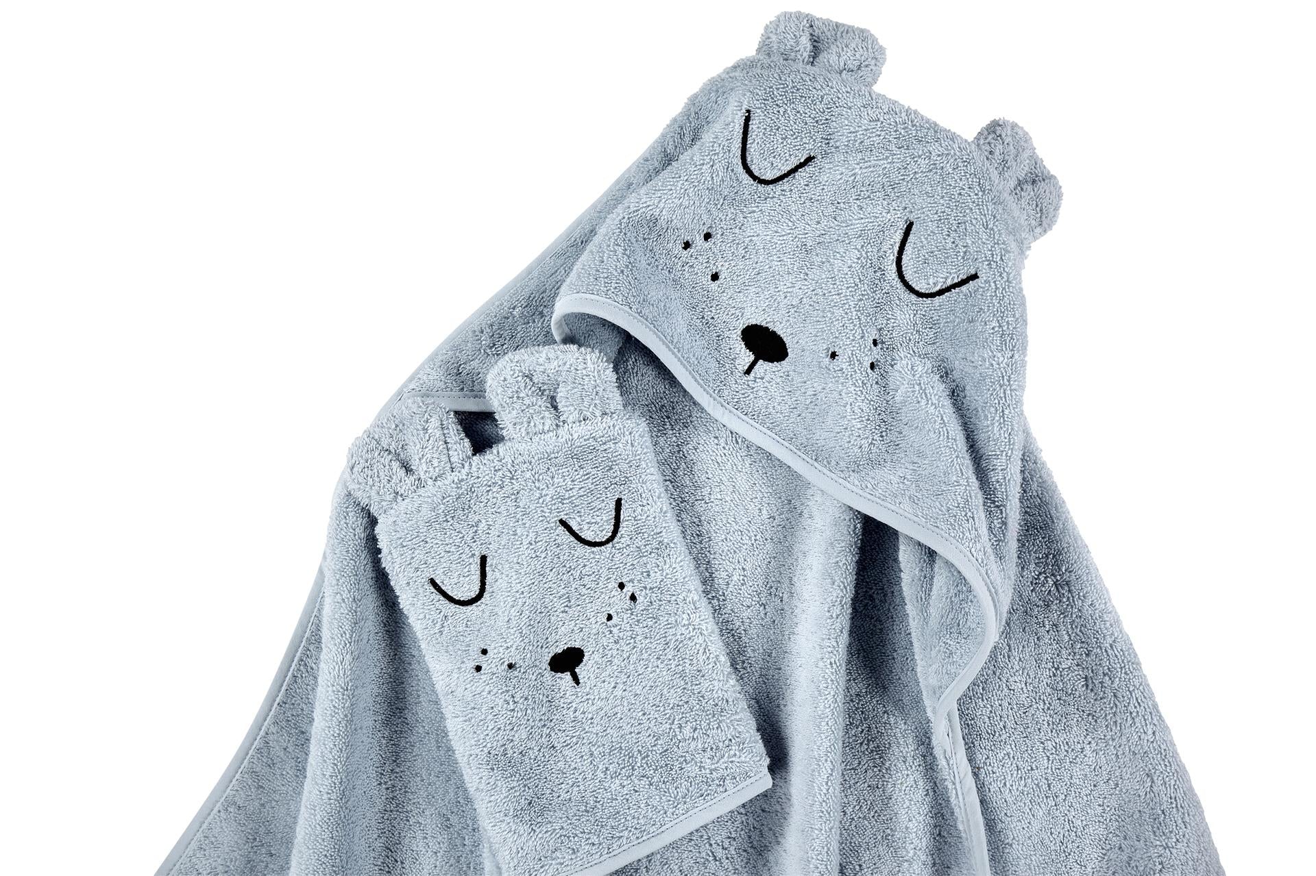 Kapuzen-Badetuch & Waschhandschuh - Blau
