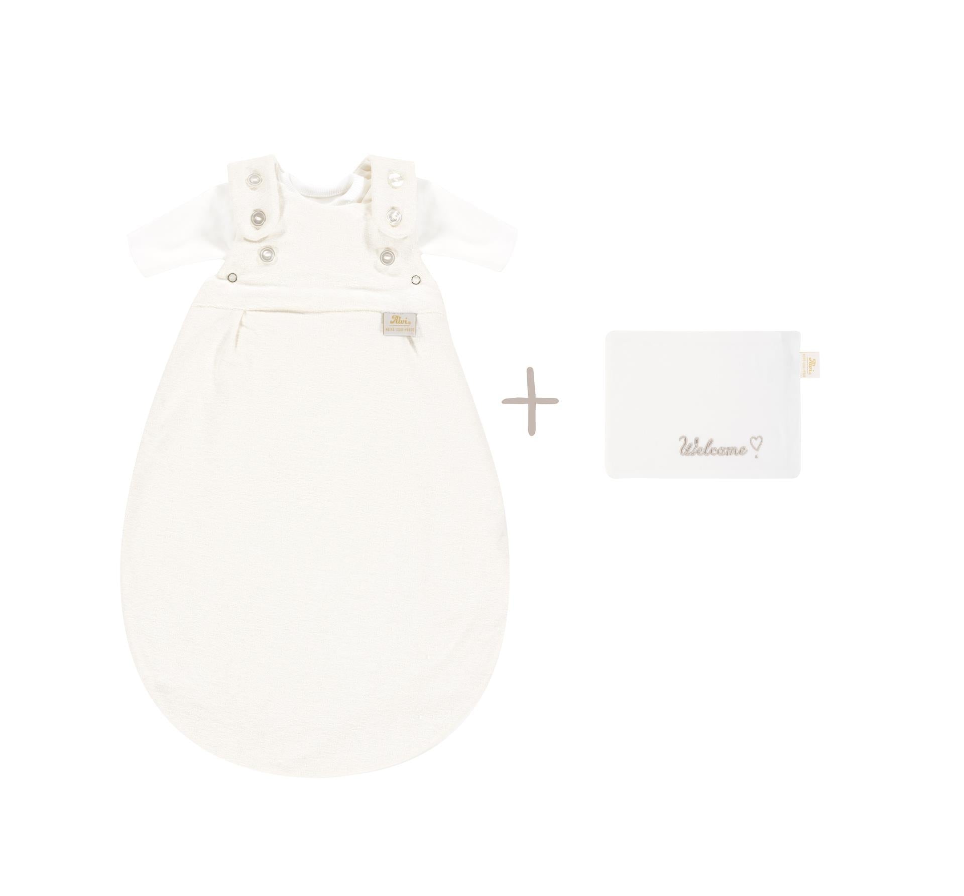 Frühchenschlafsack mit Innensack + Tuch, weiß