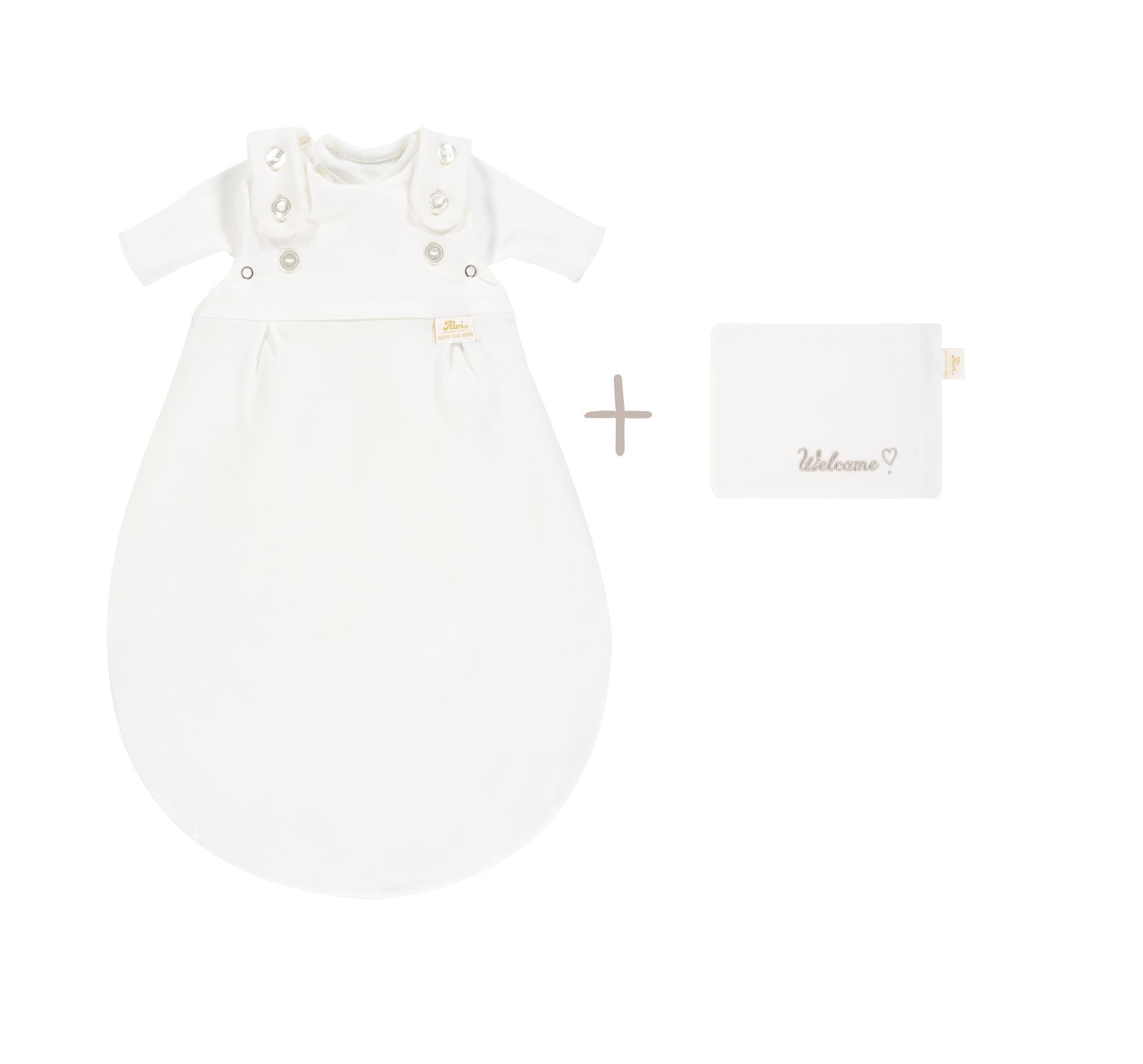 Frühchenschlafsack mit Innensack Interlock + Tuch, weiß