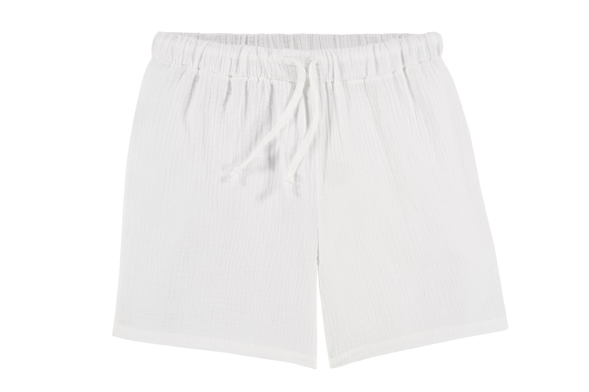 Kurze Musselin Loungewear Hose - weiß
