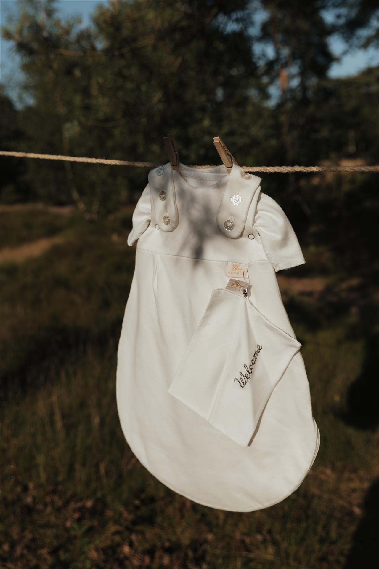 Frühchenschlafsack mit Innensack Interlock + Tuch, weiß