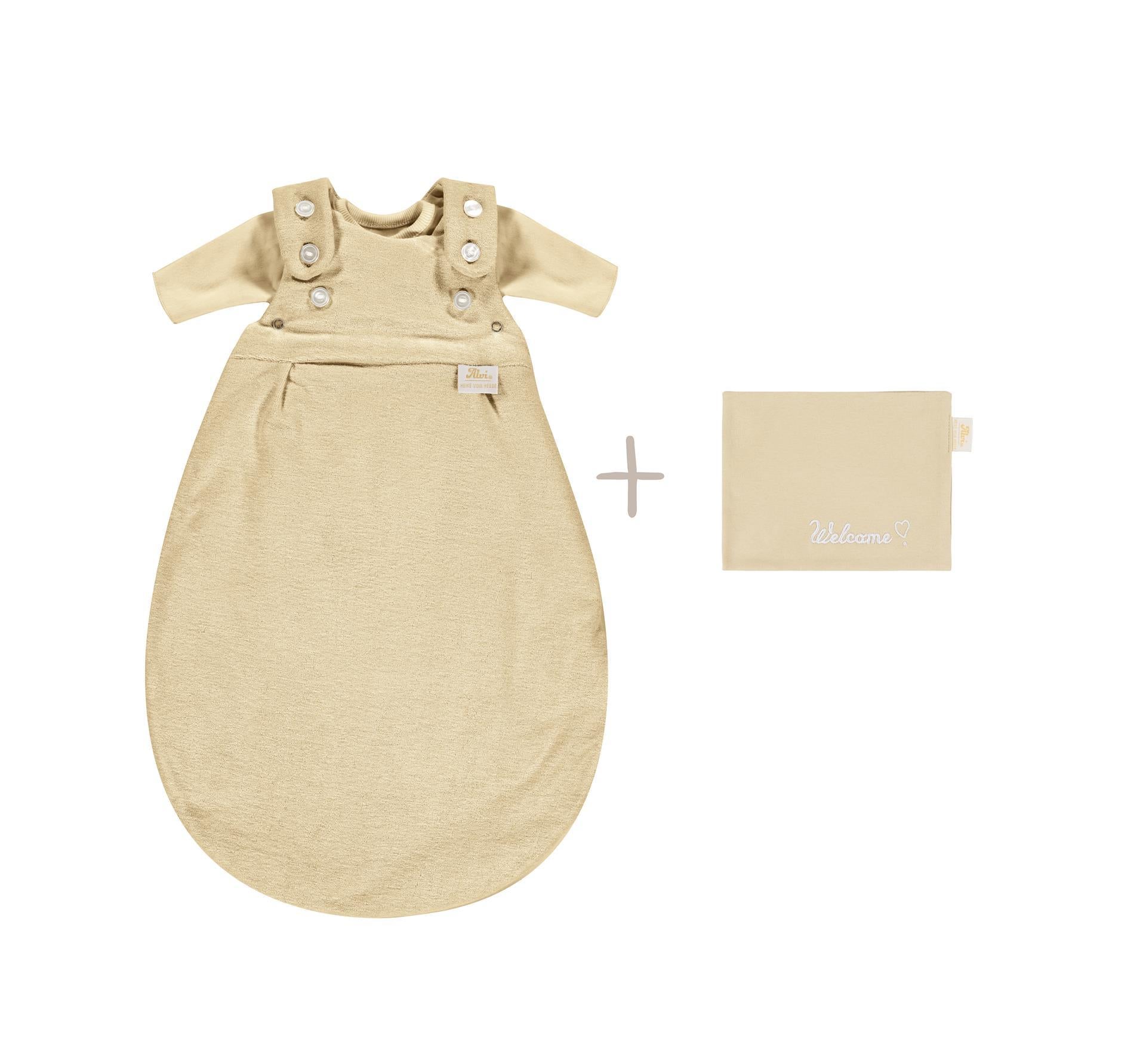 Frühchenschlafsack mit Innensack + Tuch, natur